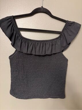 Almost Famous Black Smocked Off-Shoulder Ruffle Tank